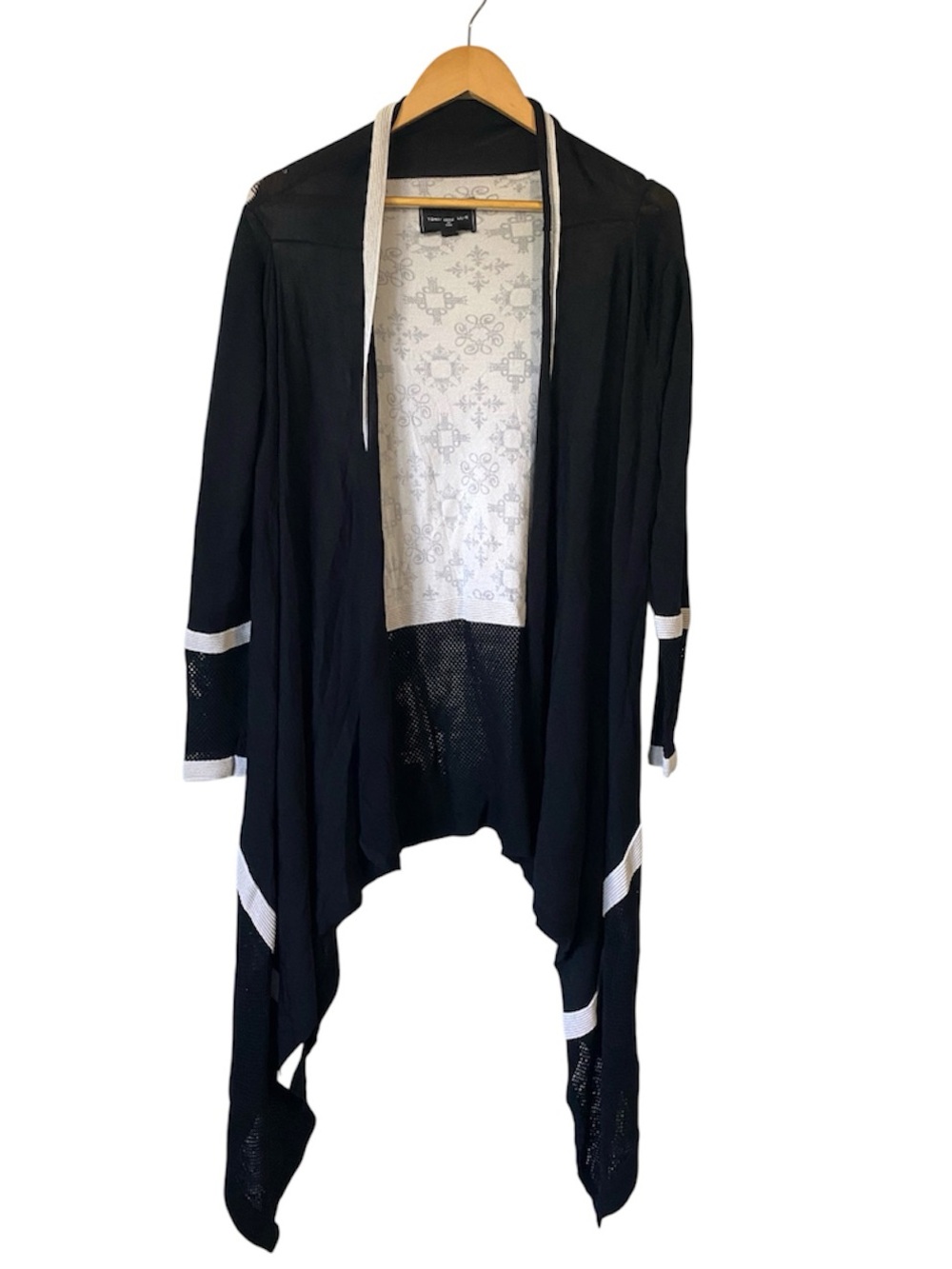 Tonia Debellis Waterfall Maxi Cardigan Mixed Fabric Black White Medium